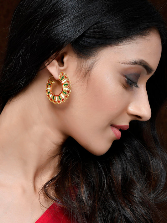 Gold Plated Meenakari Half Hoop Earrings