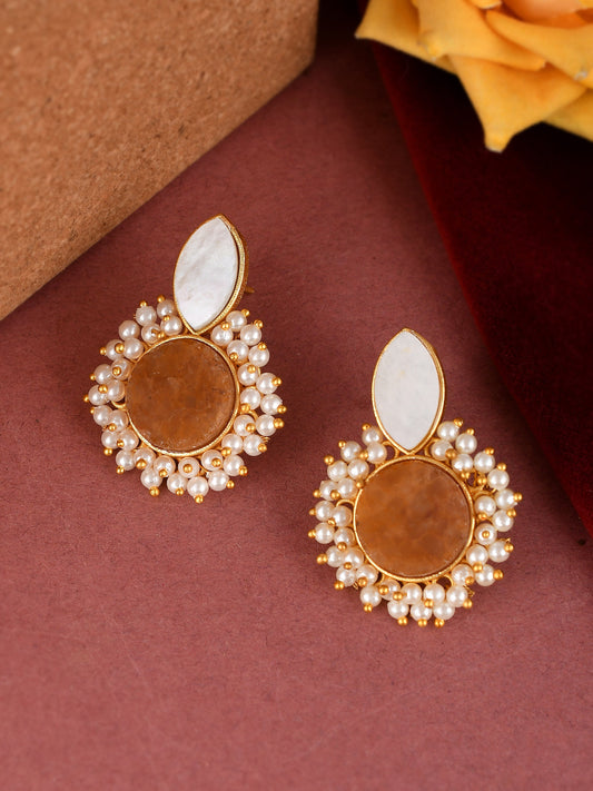 Gold Plated Circular Fancy Stylish stud Stone Earrings
