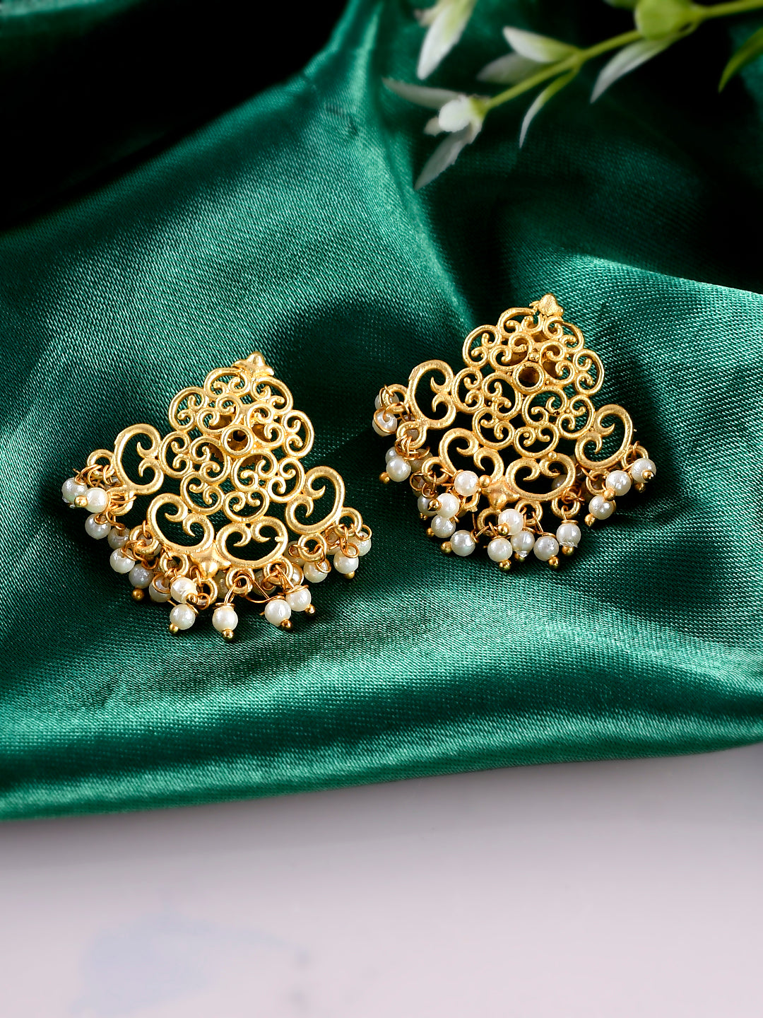 Gold Plated Traditional Stud Cutwork Earrings