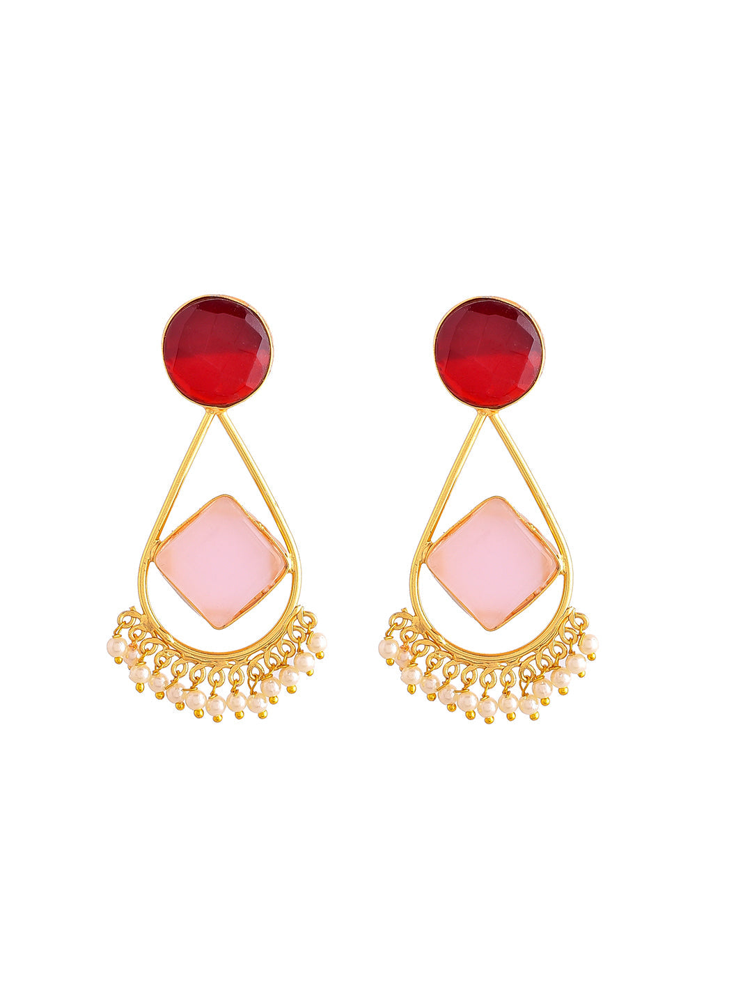 Gold Plated Pearl Drop Pink earrings
