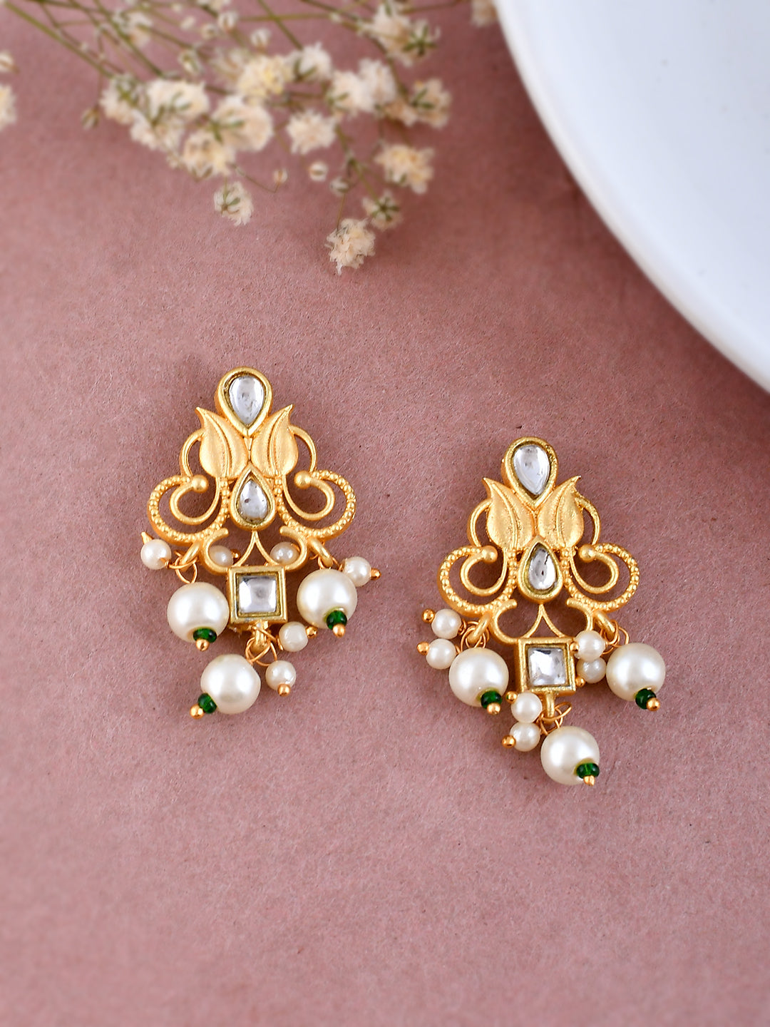 Gold Plated Handcrafted Kundan Stud Earrings