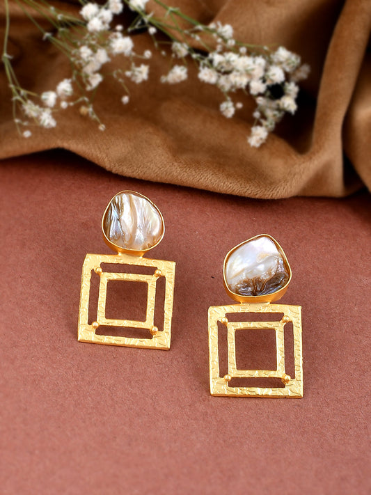 Gold plated mother of pearl drop earring