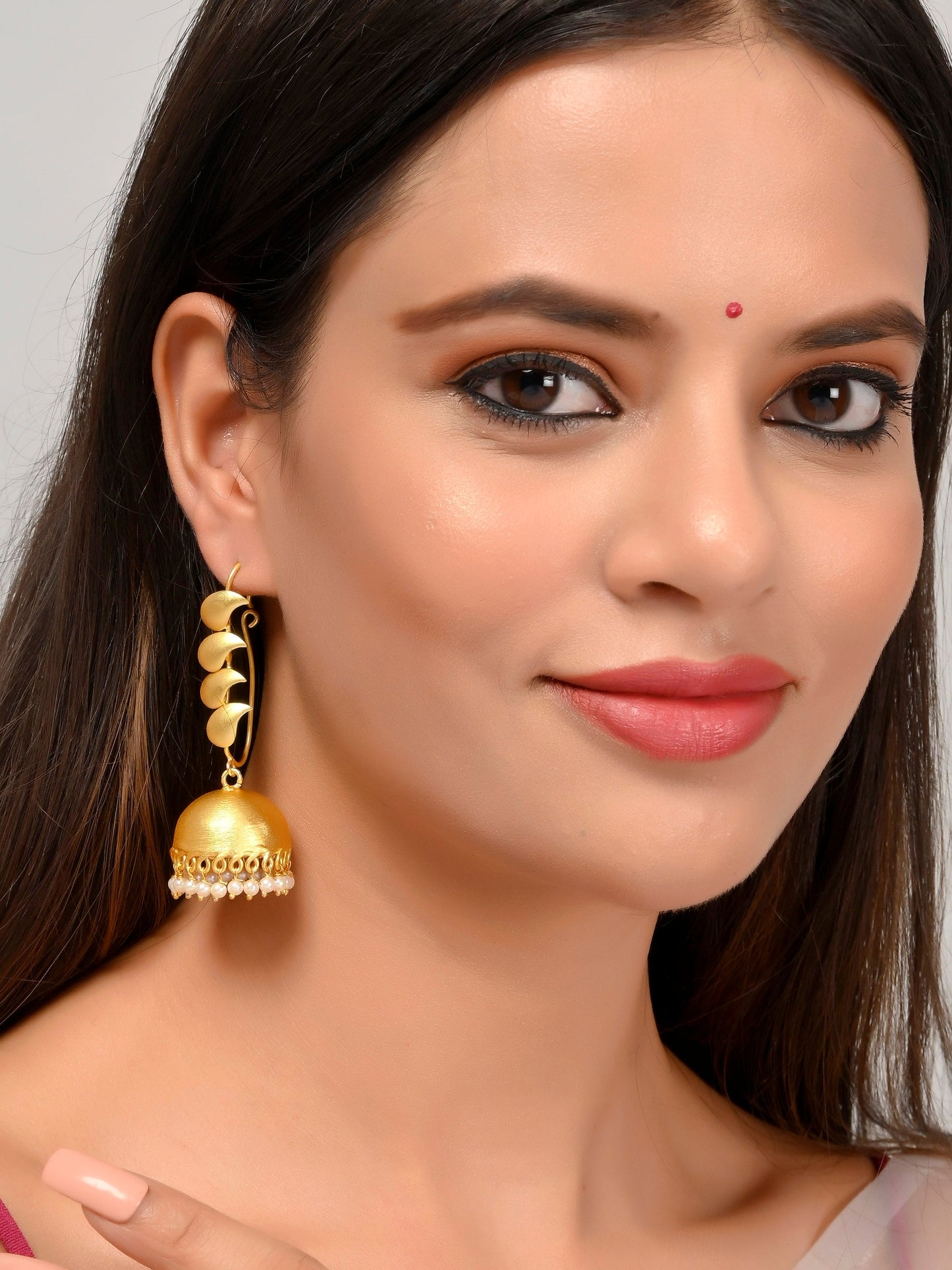 Gold Plated Leaf Design Jhumka Earrings for women