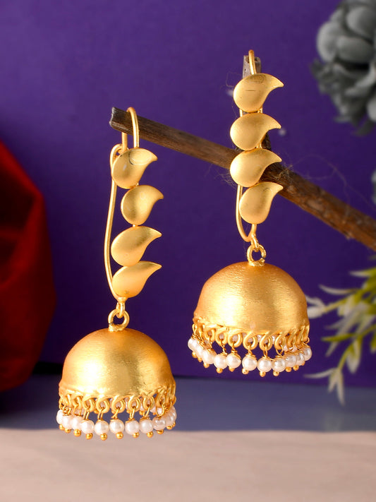 Gold Plated Leaf Design Jhumka Earrings for women