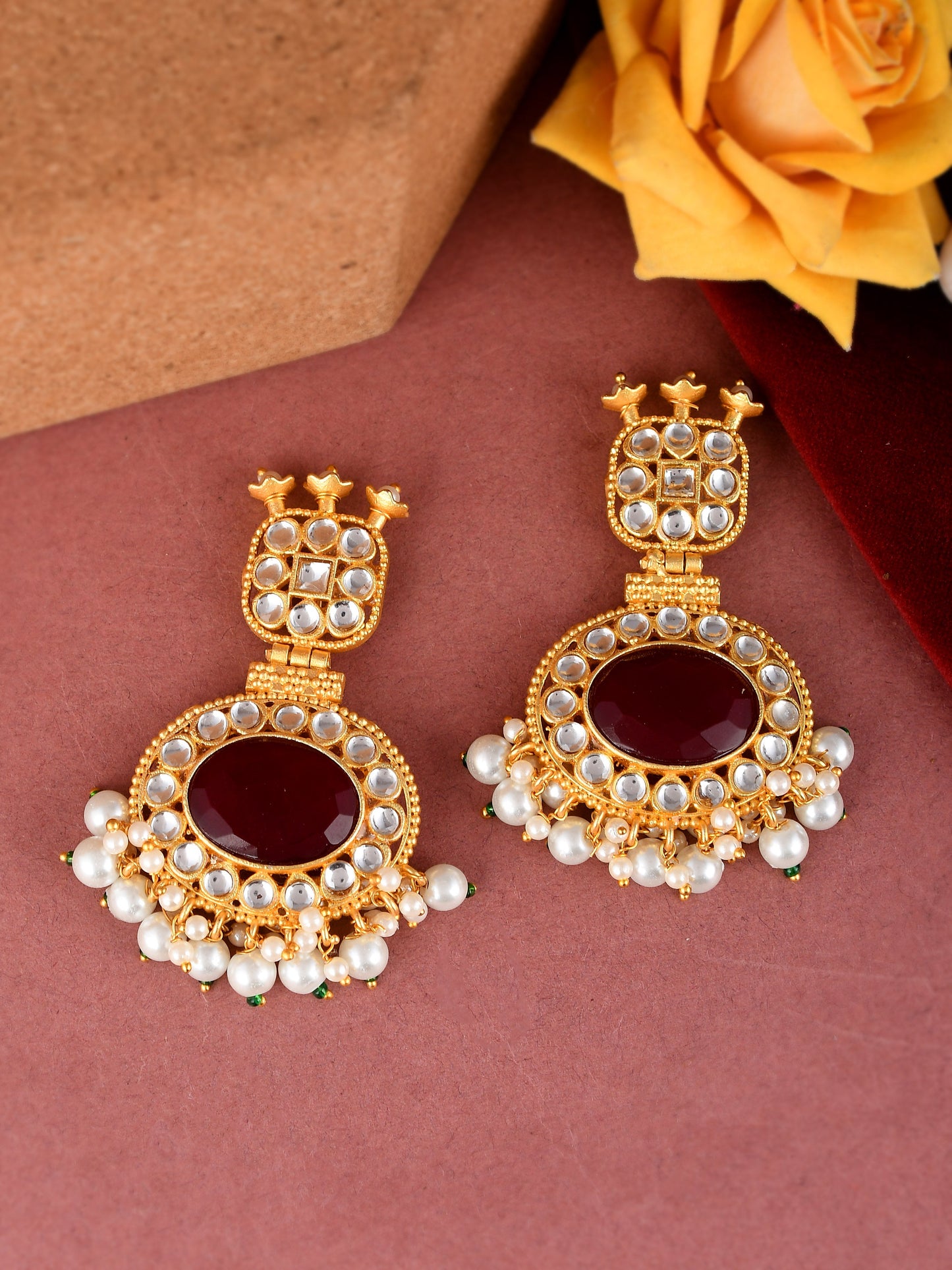 Gold Plated Kundan Dangle Earrings Online for Women
