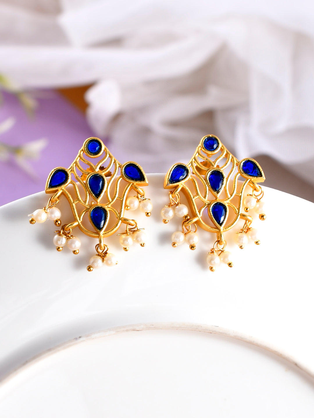 Gold Plated Blue Classic stud Earrings