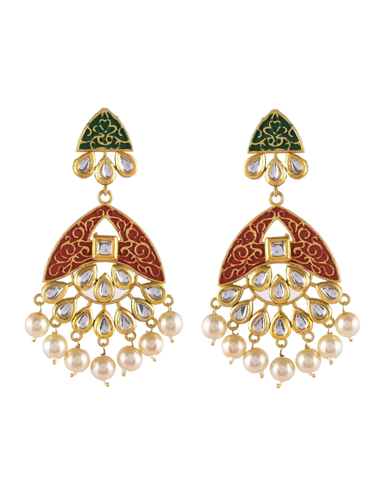 Traditional Kundan minakari Pearl chandbali earring For women