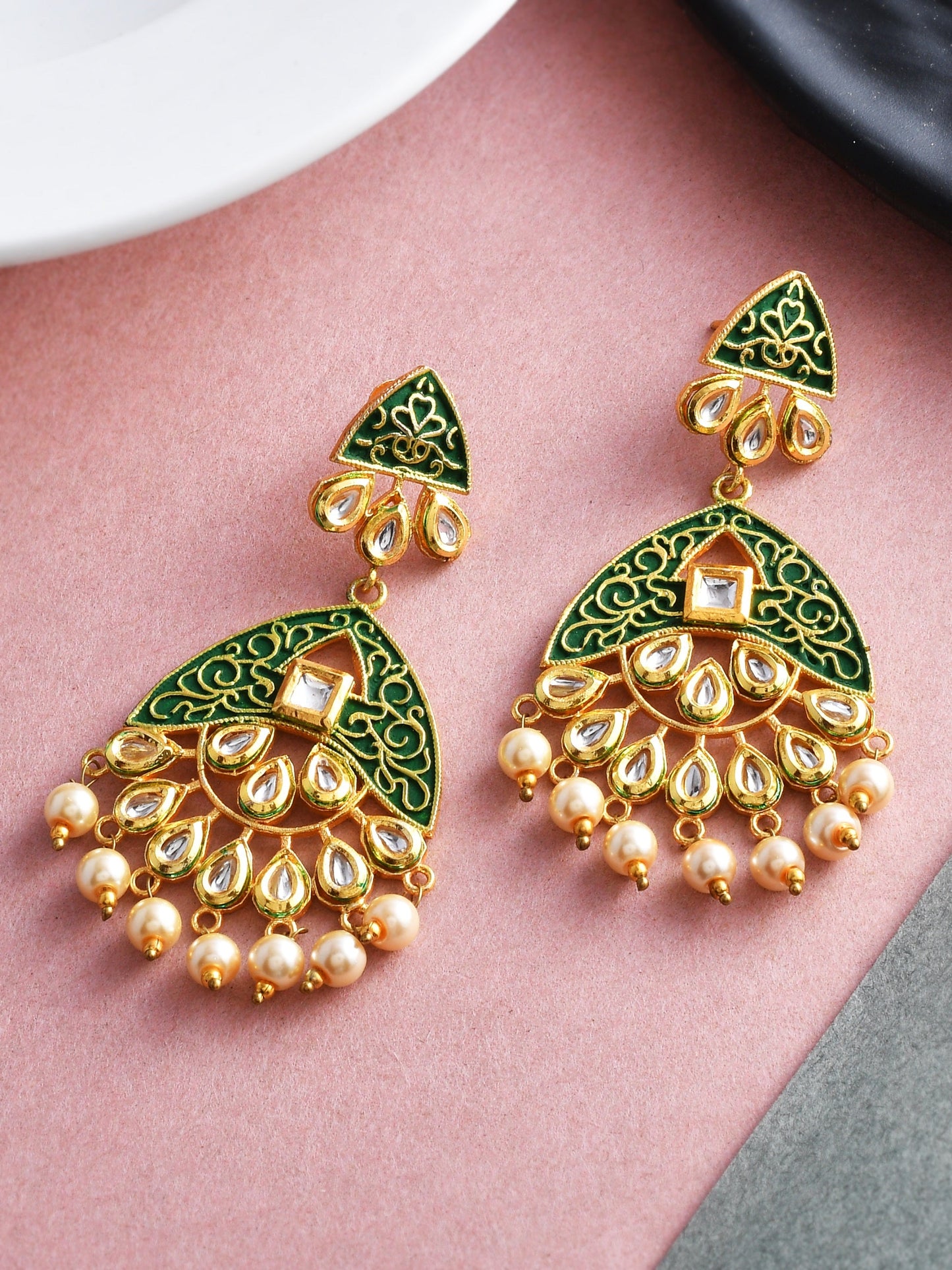 Enamelled Kundan Earrings for wedding outfit
