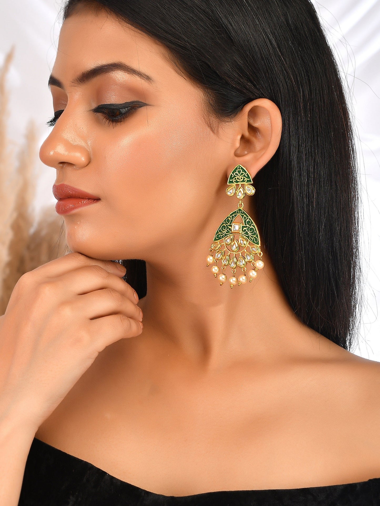 Enamelled Kundan Earrings for wedding outfit