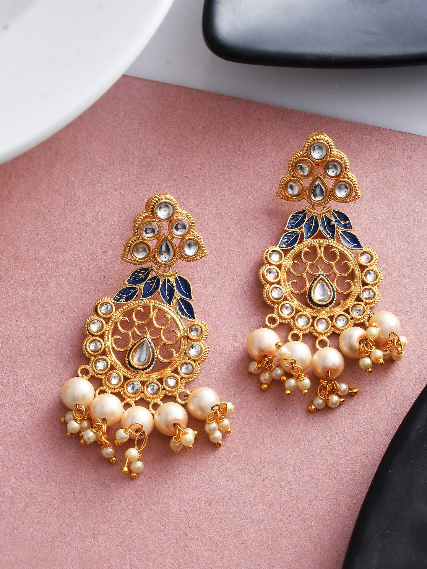 Chandbali Pearl Earrings for Wedding Outfit