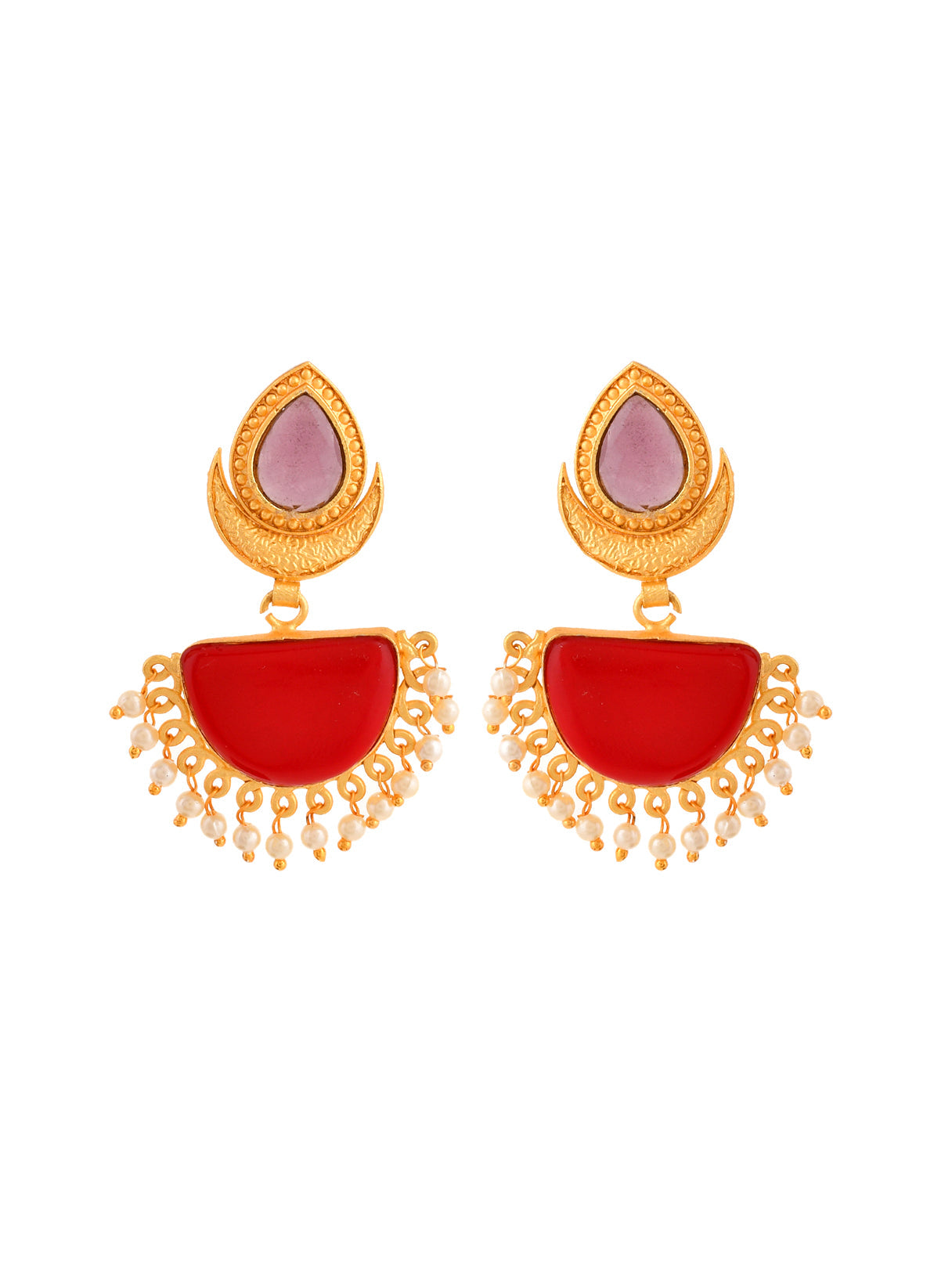Red Stone Traditional Chandbali Earrings For Women