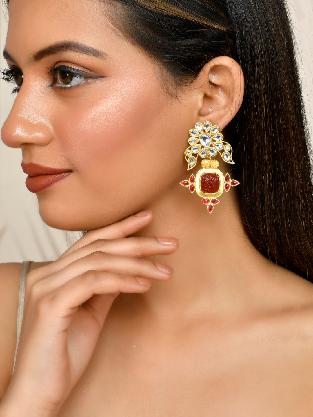 White pearl Kundan Earrings for women