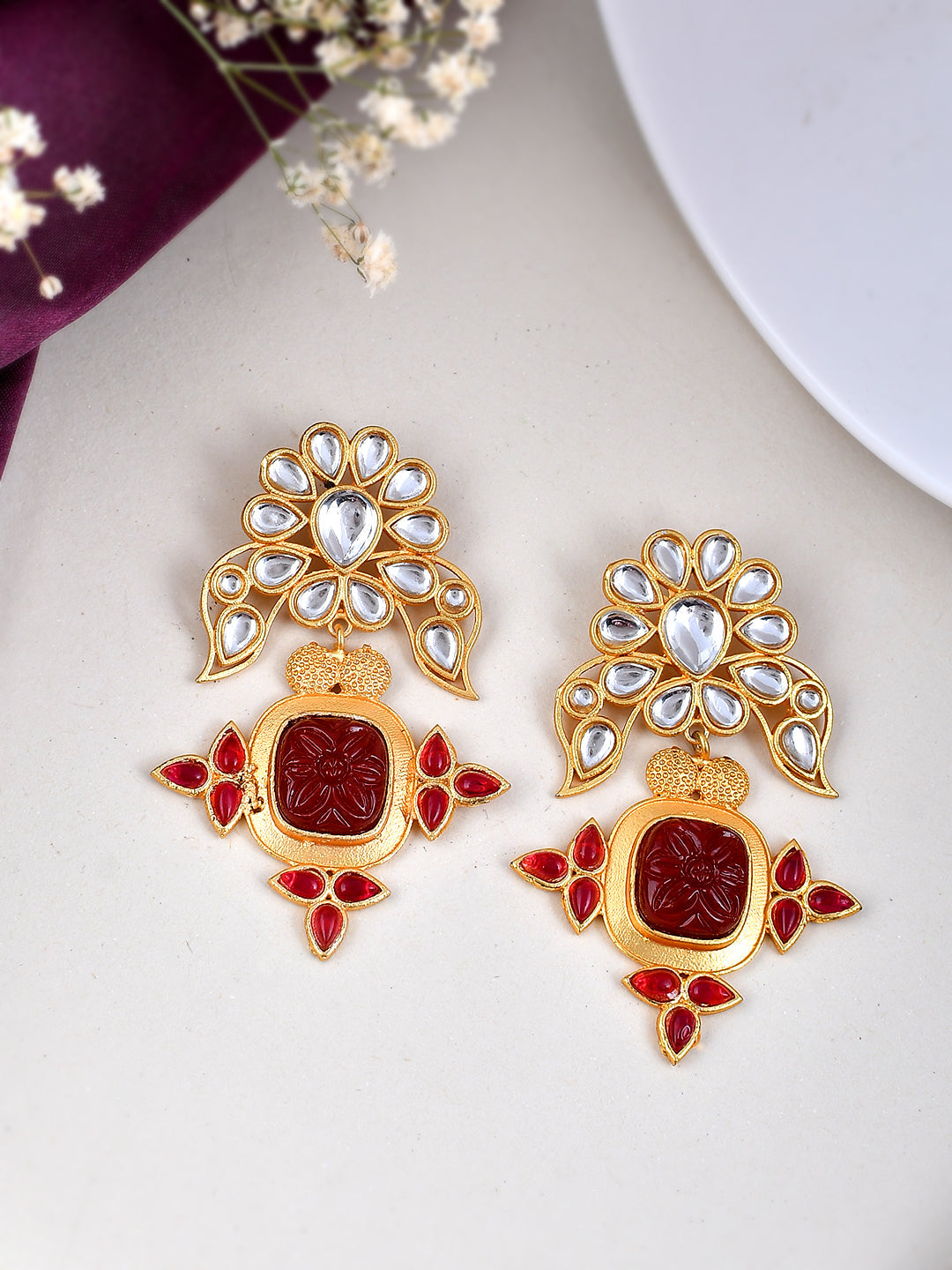 White pearl Kundan Earrings for women