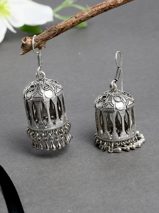 Indian Oxidized Silver Jhumka Earrings For Women & Girls