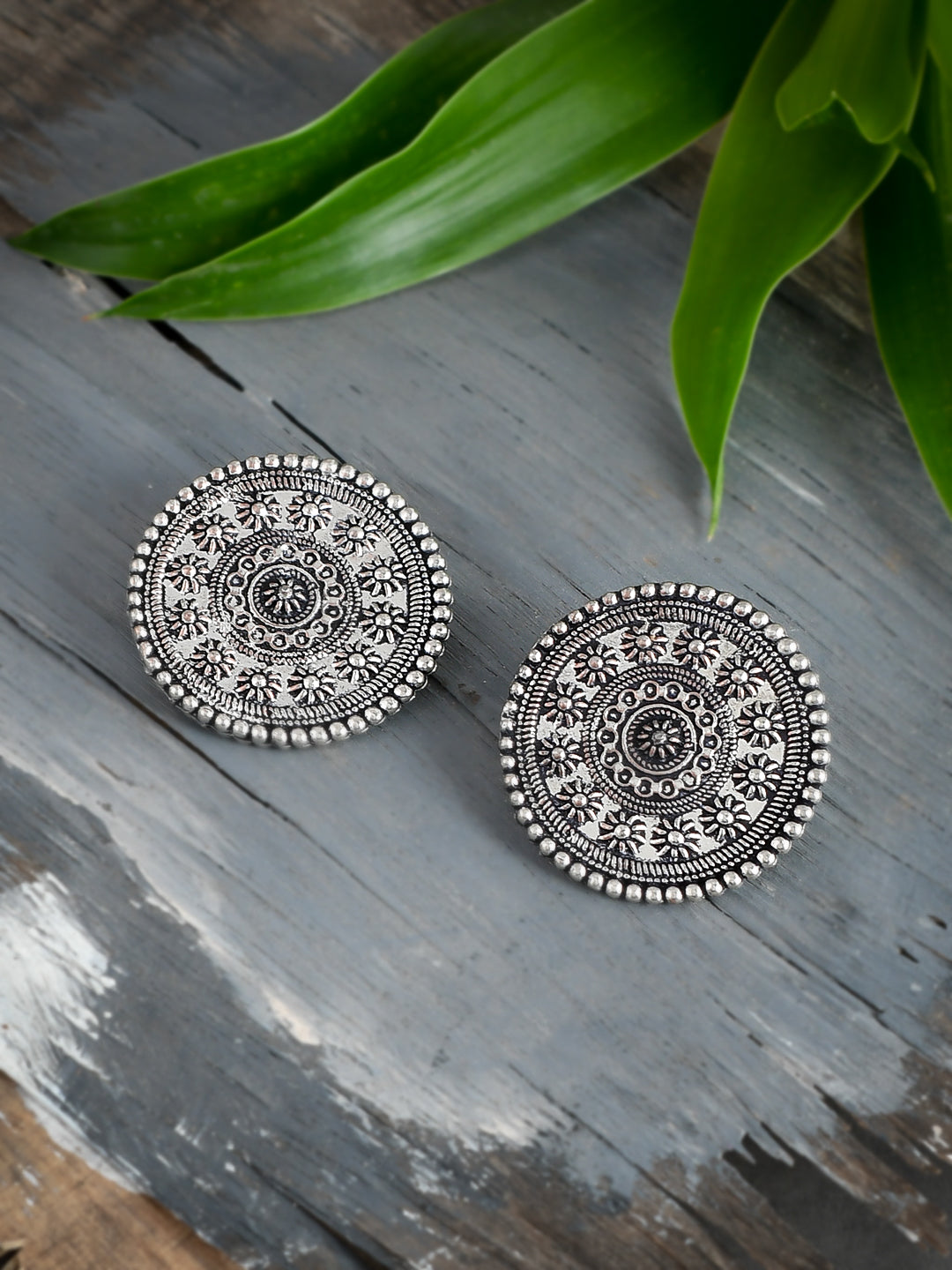 Disc Traditional Oxidised Stud Earrings