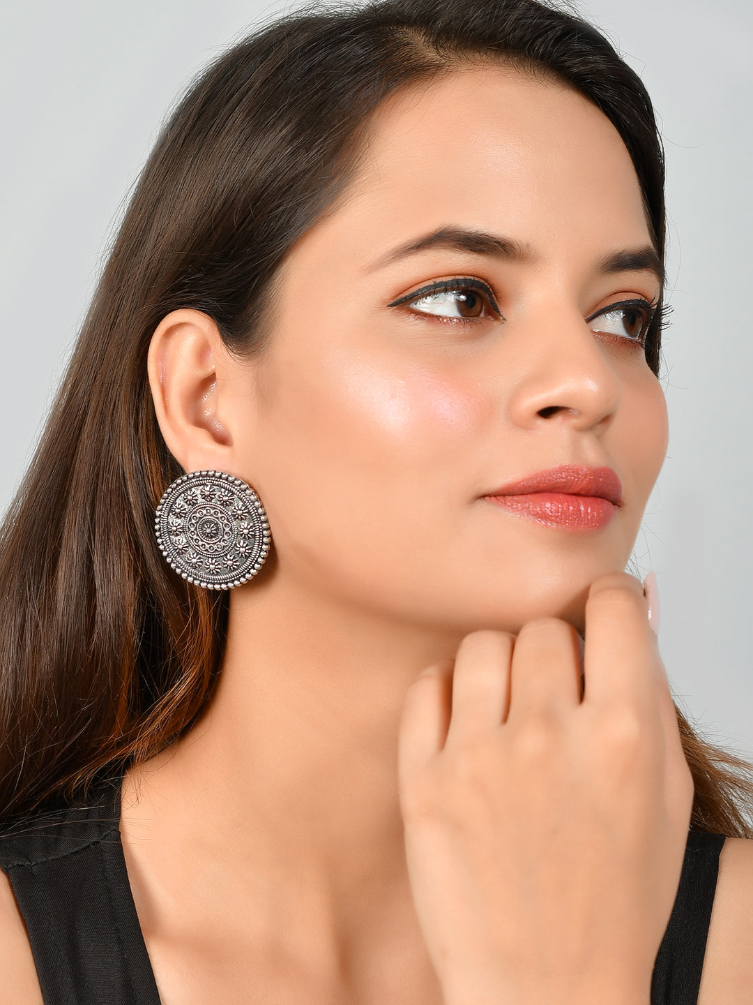 Disc Traditional Oxidised Stud Earrings