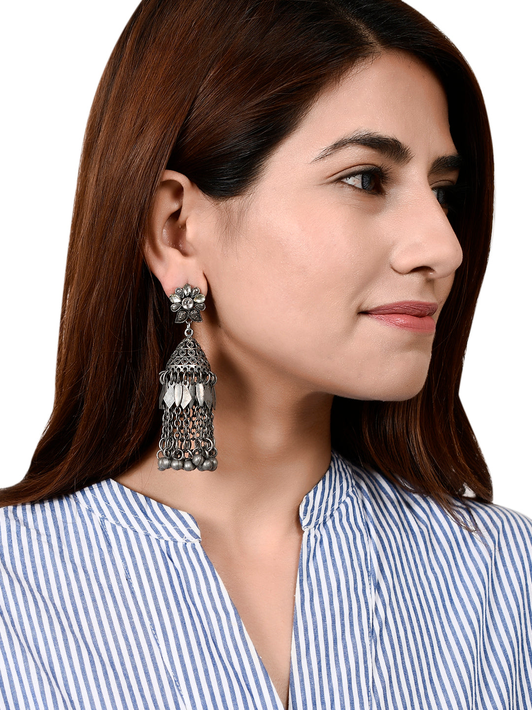 Oxidized Silver Afghani Jhumka Earrings For Women