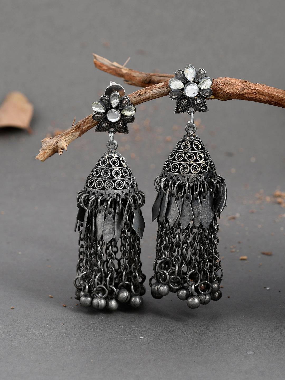 Oxidized Silver Afghani Jhumka Earrings For Women