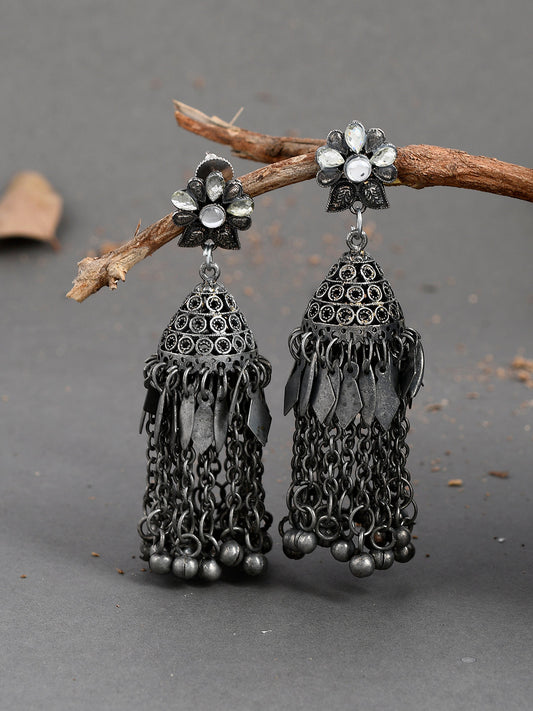 Oxidized Silver Afghani Jhumka Earrings For Women