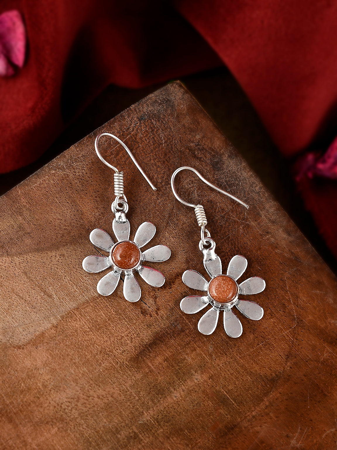 Silver Plated Orange Beaded Floral Drop earrings