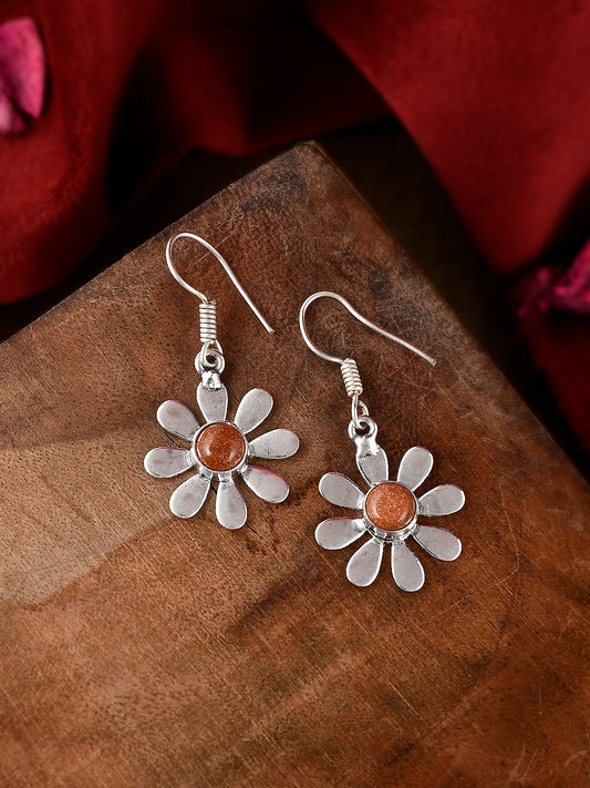 Silver Plated Orange Beaded Floral Drop earrings