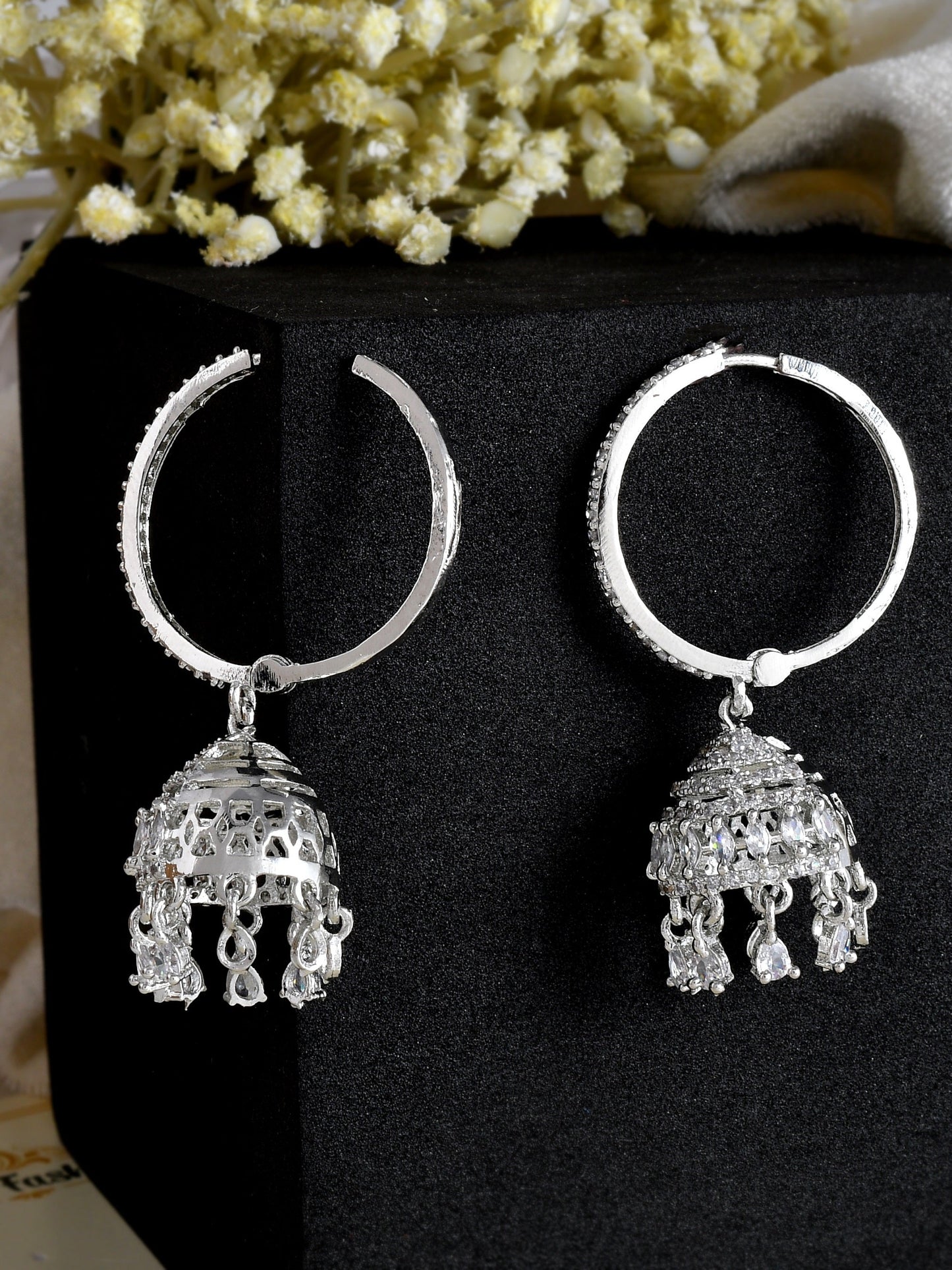 Silver Plated AD Jhumki classic Earrings