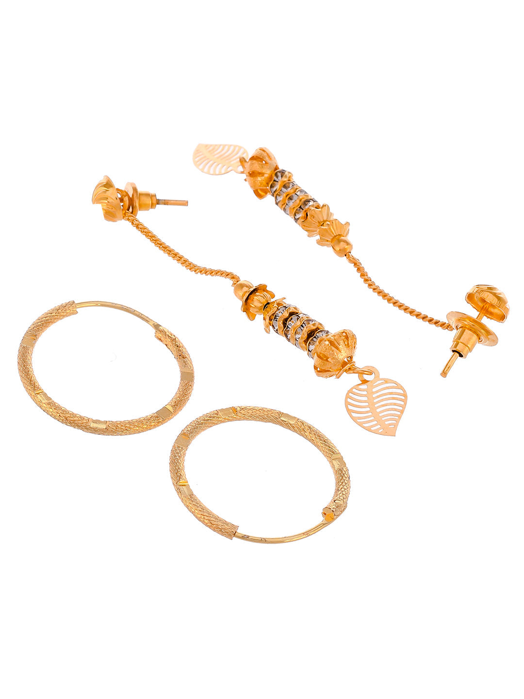 Set of 2 Gold Plated Contemporary Hoop and Dangler sui dhaga earrings