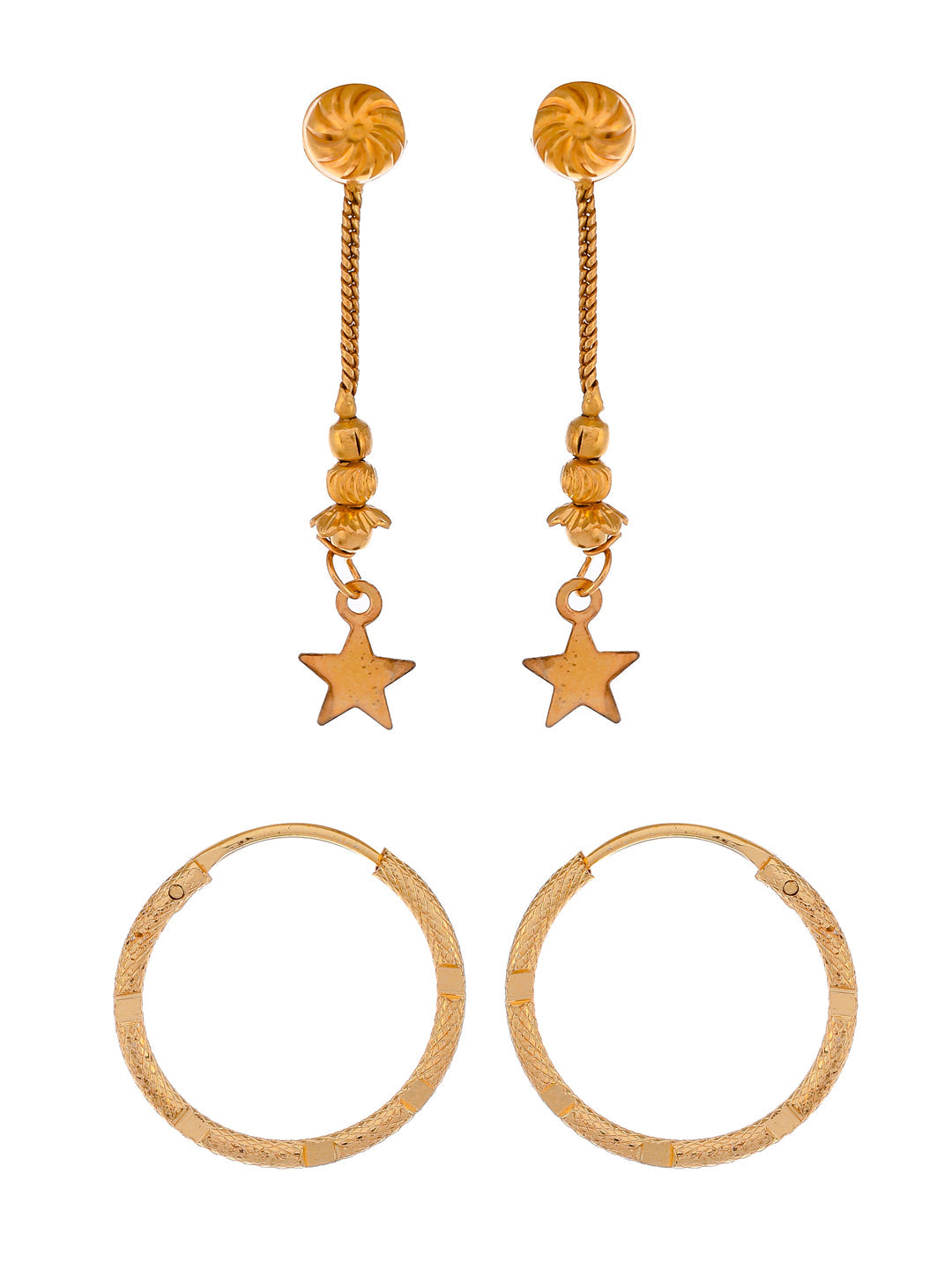 Set of 2 Gold Plated Contemporary Hoop and Dangler Earrings