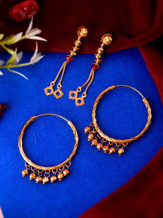 Set of 2 Gold Plated Contemporary Hoop and Dangler Earrings
