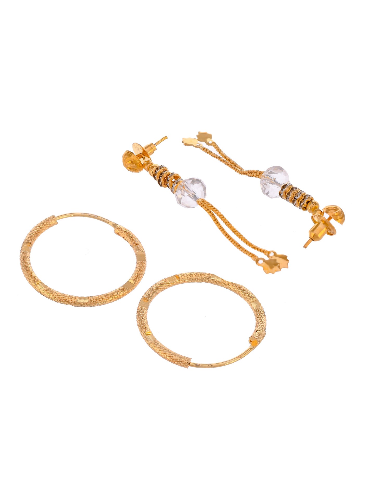 Set of 2 Gold Plated Contemporary Hoop and Dangler Earrings