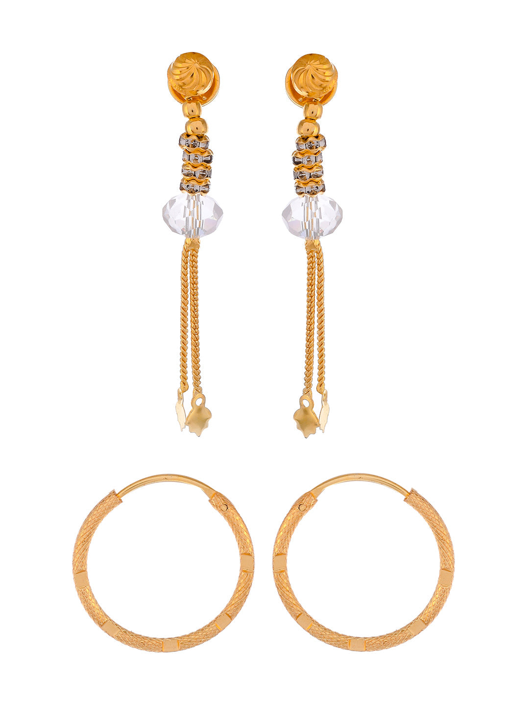 Set of 2 Gold Plated Contemporary Hoop and Dangler Earrings