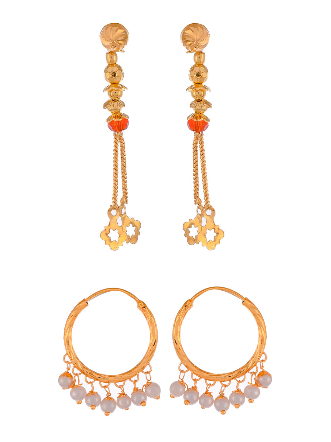 Set of 2 Gold Plated Contemporary Hoop and Dangle Earrings
