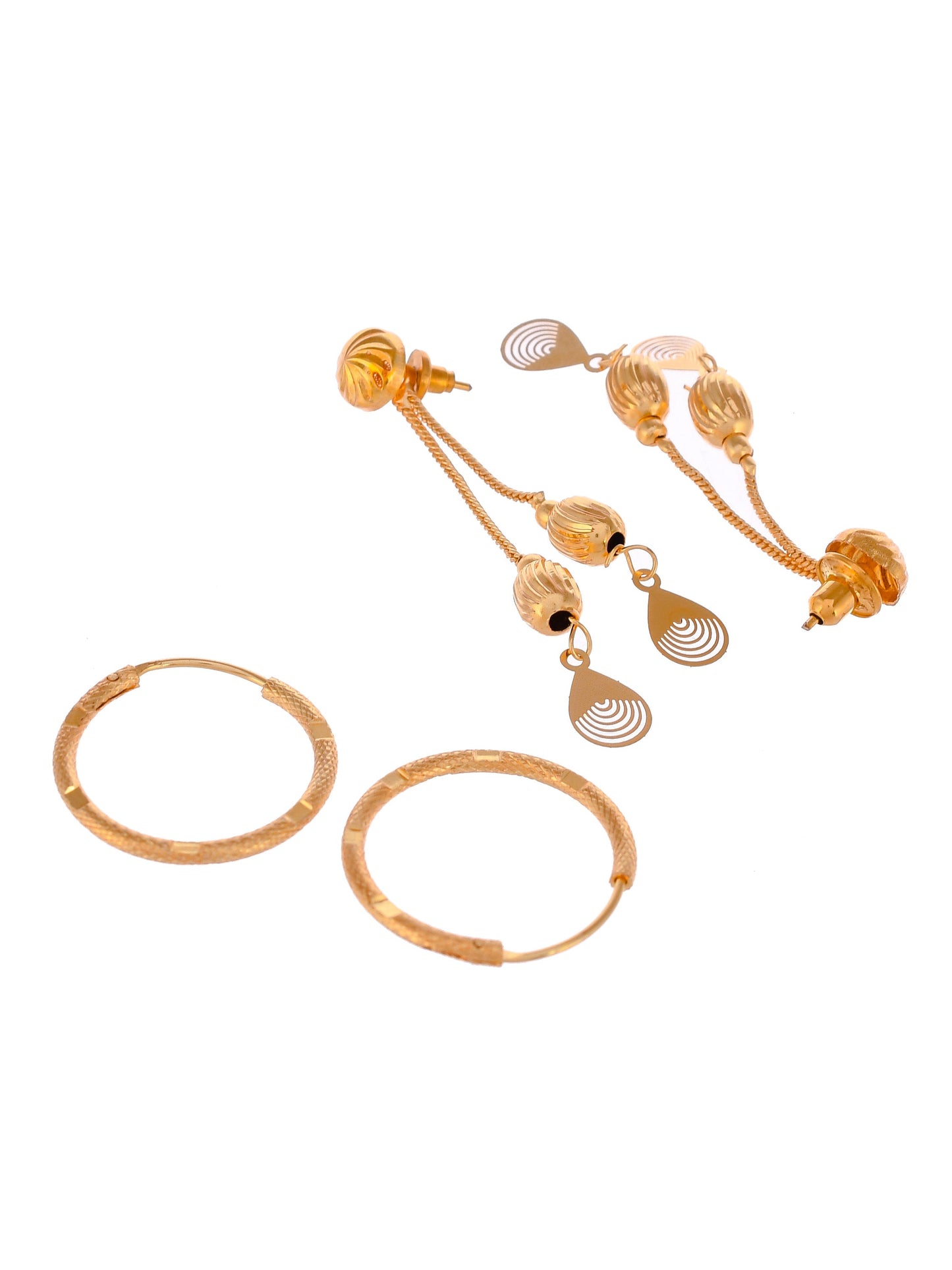 Set of 2 Gold Plated Contemporary Hoop and Dangler Earrings