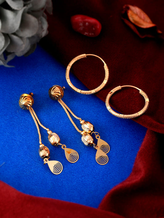 Set of 2 Gold Plated Contemporary Hoop and Dangler Earrings