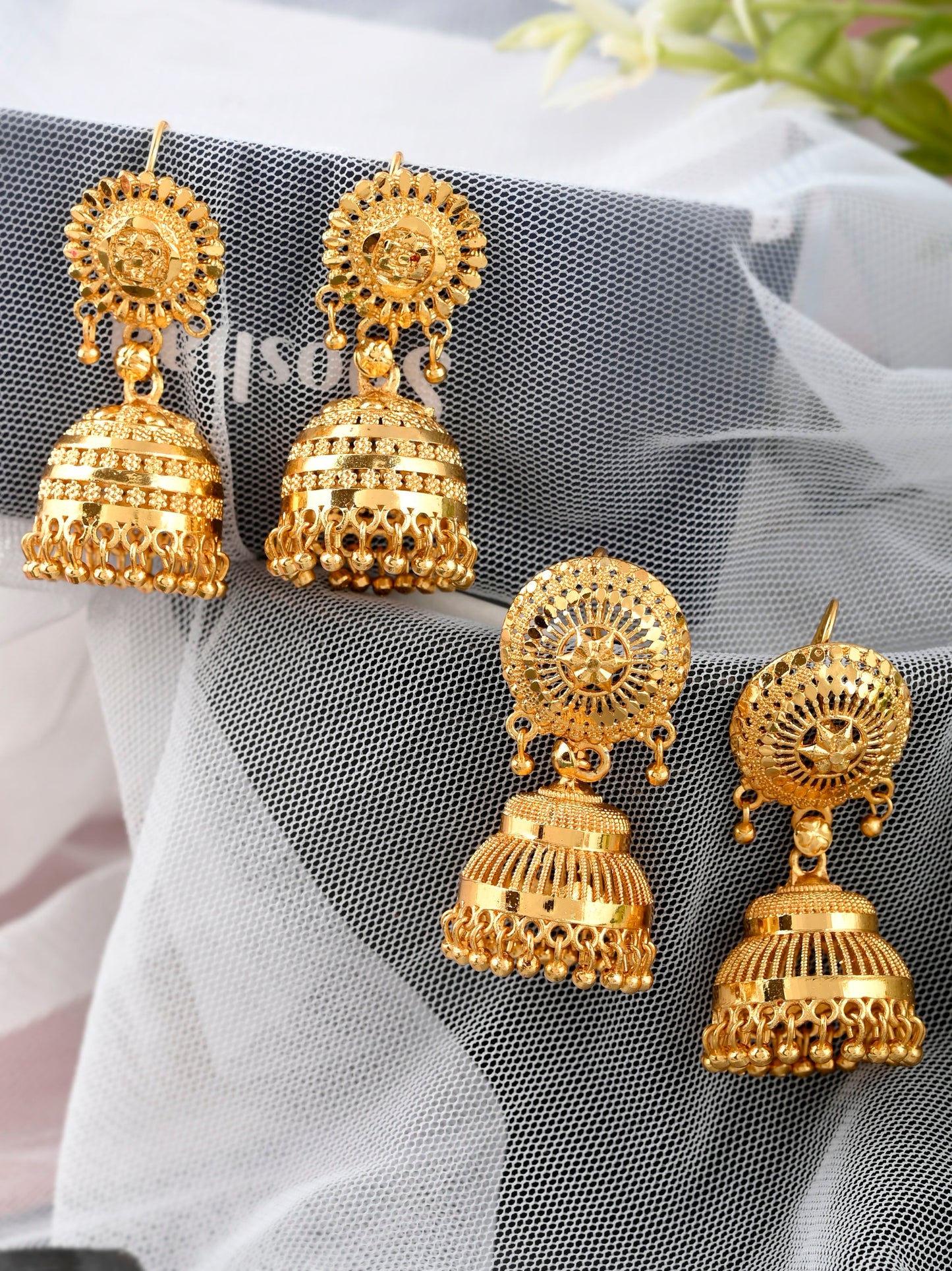 Set of 2 Gold Plated Handcrafted Meenakari Jhumka Earrings