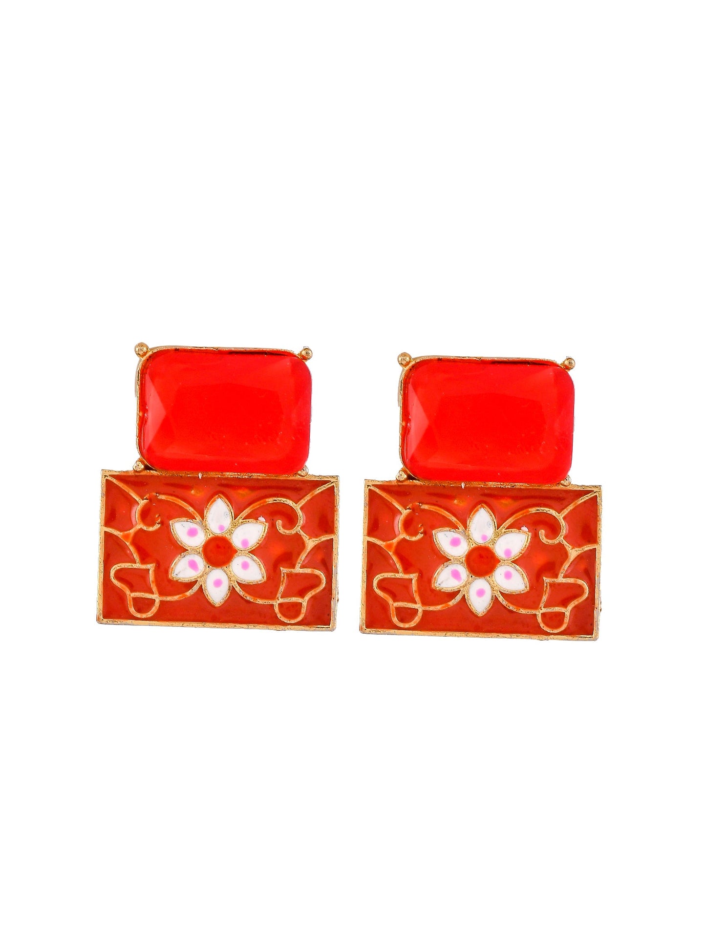 Square Meenakari Stud Earrings for western outfit