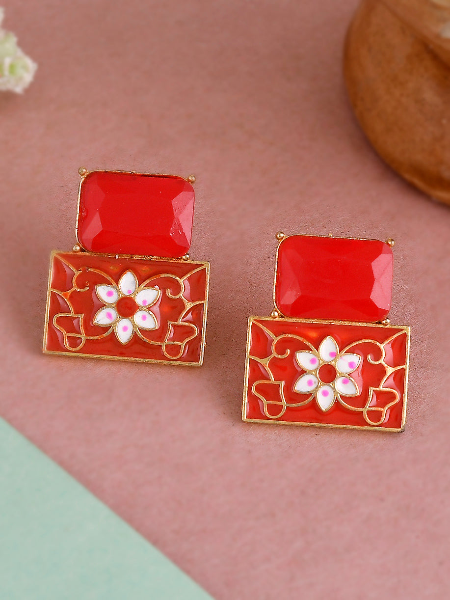 Square Meenakari Stud Earrings for western outfit