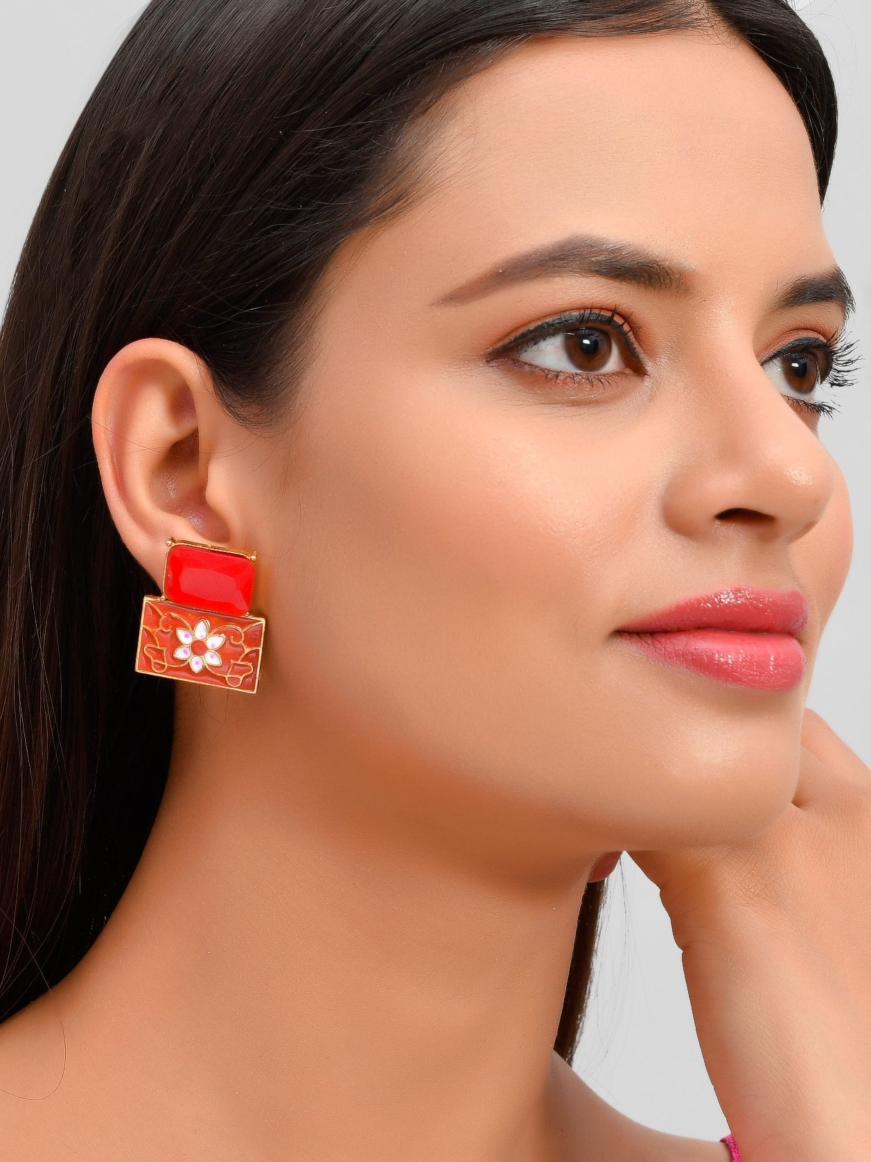 Square Meenakari Stud Earrings for western outfit