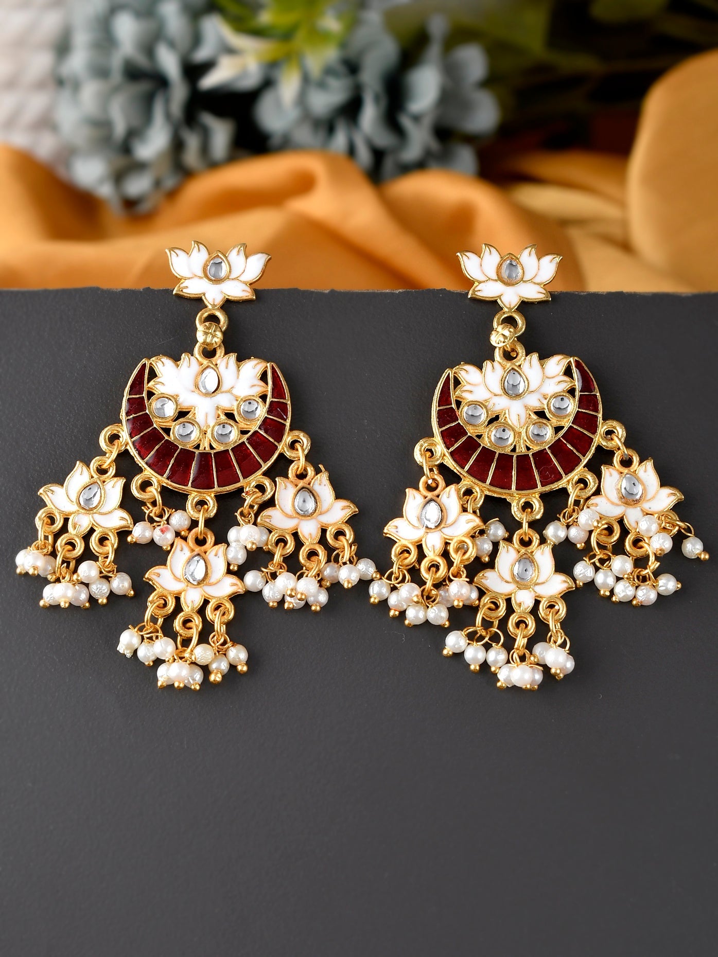 Gold plated Yashvi chandabali Earrings for wedding outfit