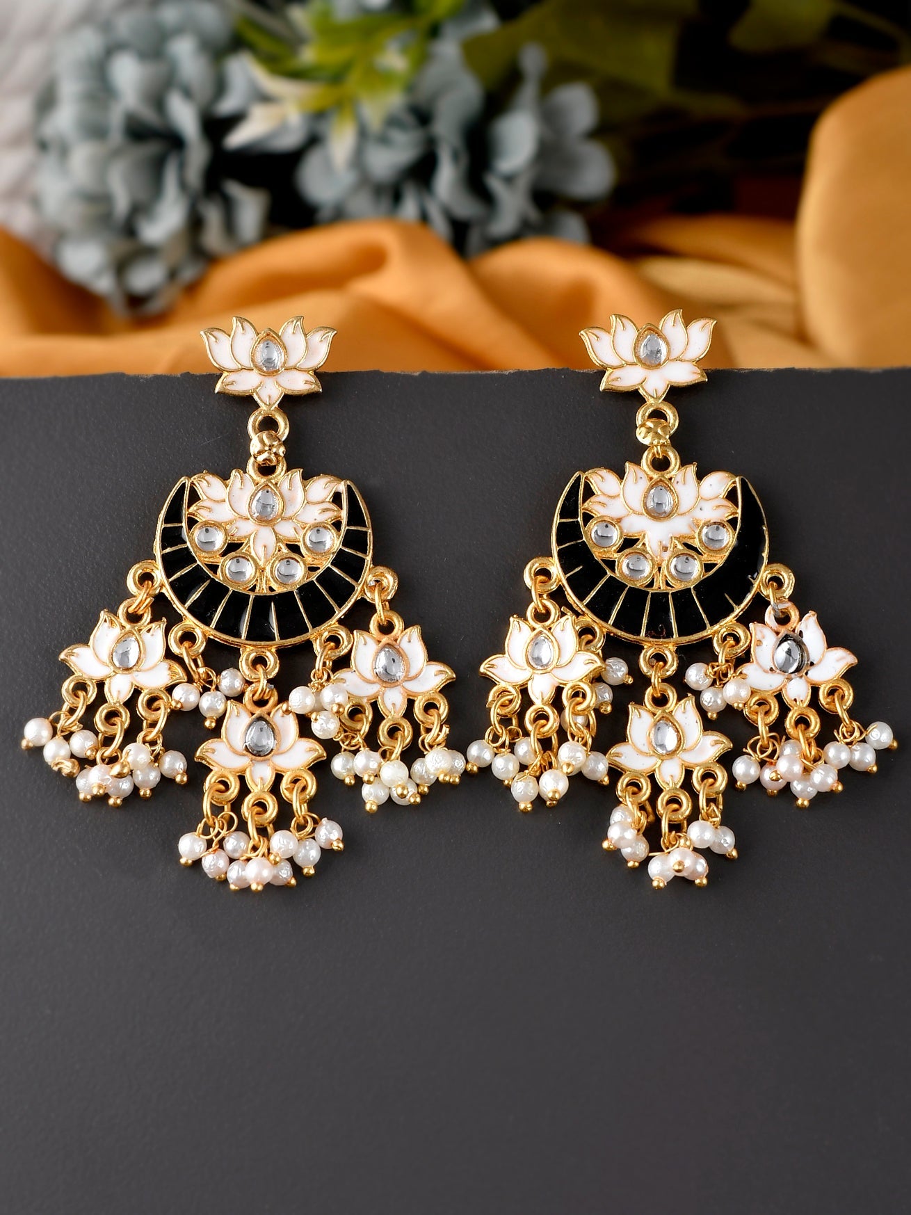 Gold Plated Traditional Meenakari Chandbalis Earrings