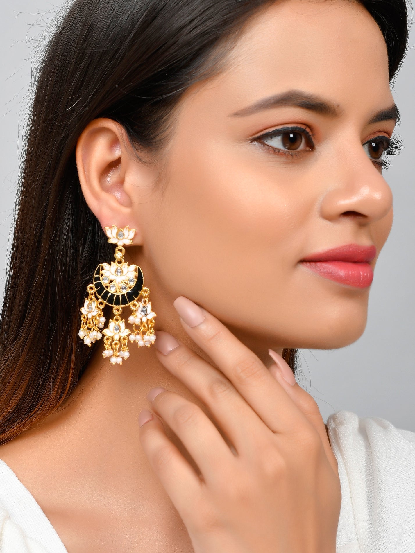 Gold Plated Traditional Meenakari Chandbalis Earrings
