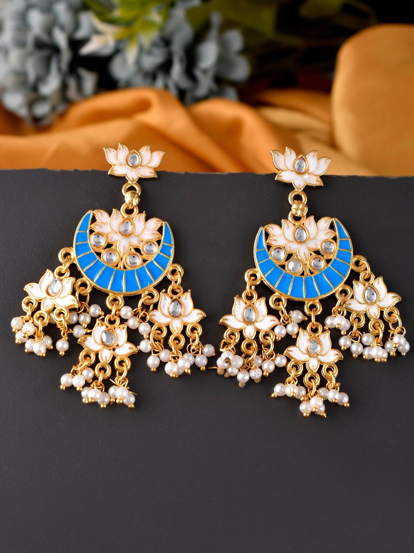 Gold plated traditional Sharavi chandabali Earrings