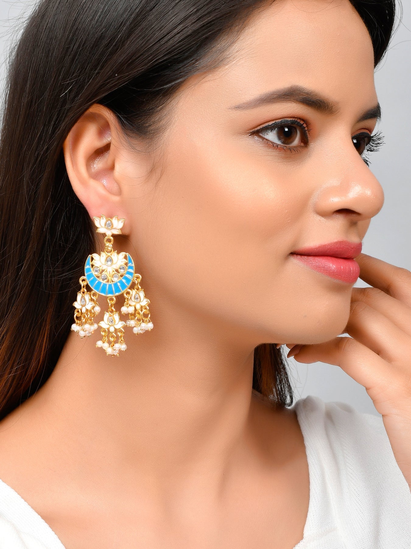 Gold plated traditional Sharavi chandabali Earrings