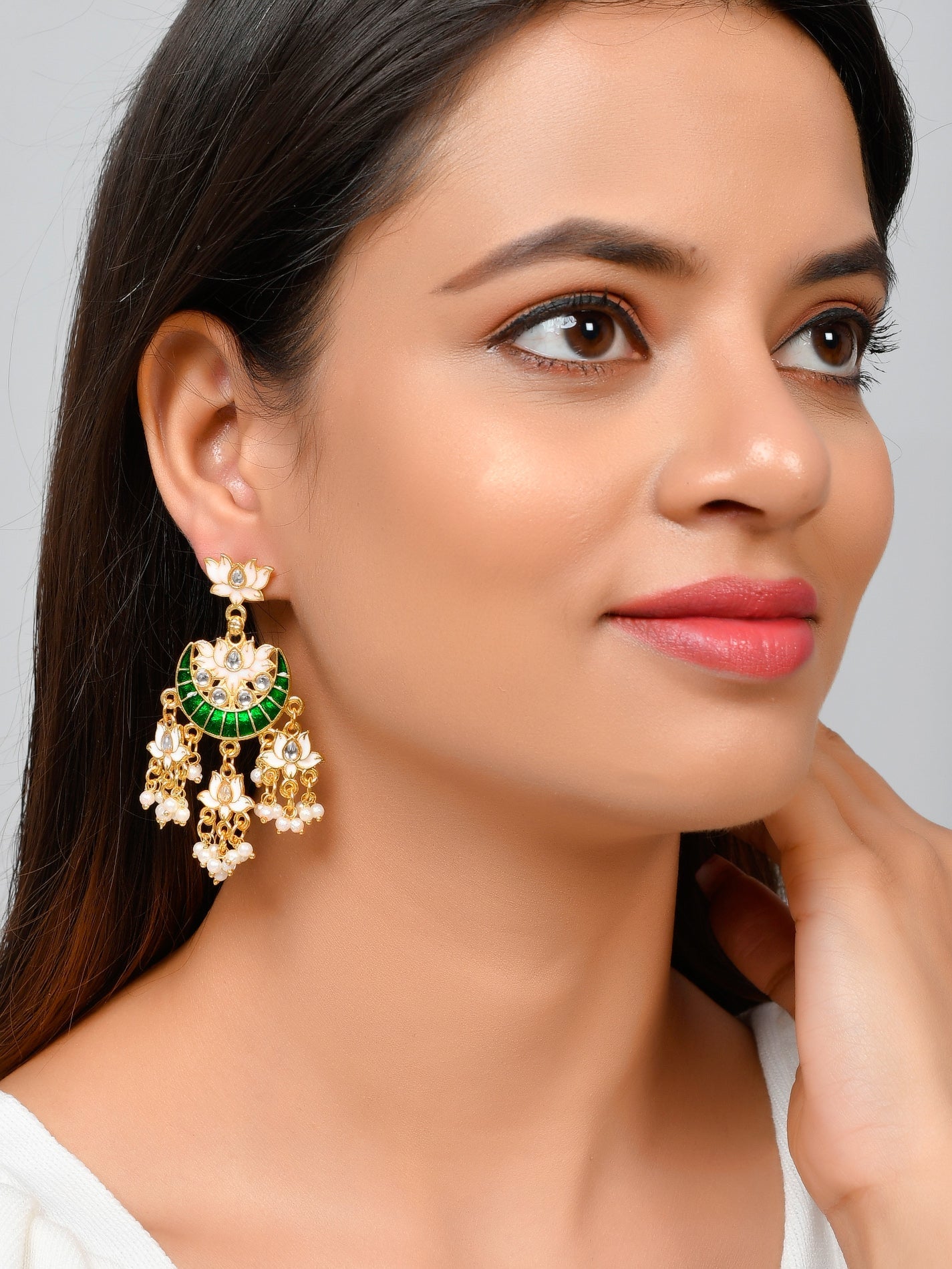 Gold plated hansini chandabali Earrings for wedding outfit