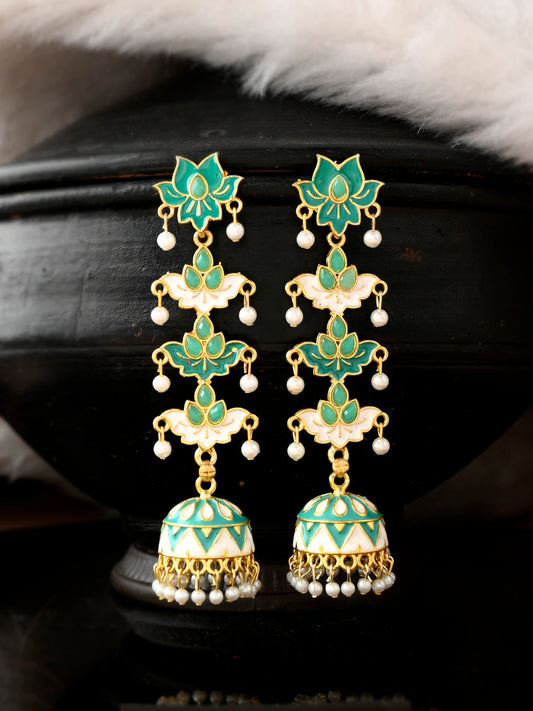 Gold Plated Green Dome Shaped Handcrafted Jhumkas