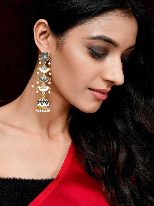 Grey Meenakari Handcrafted Jhumkas