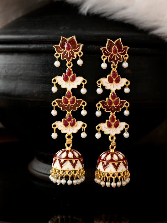 Gold Plated Maroon Dome Shaped Handcrafted Jhumkas