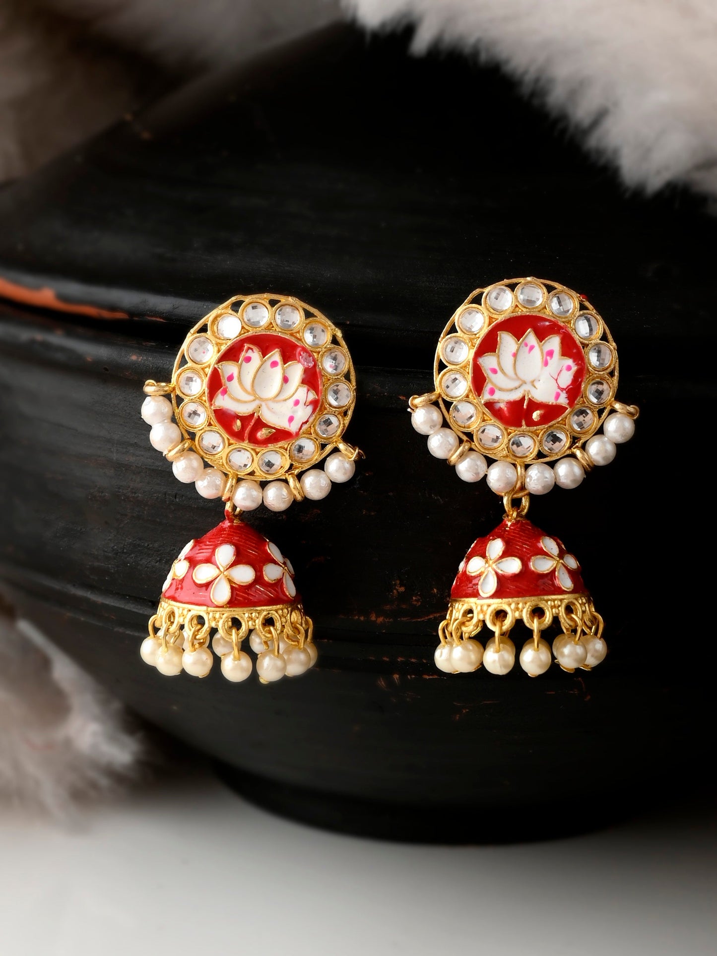 Kundan Meenakari Handcrafted Floral jhumka Earrings