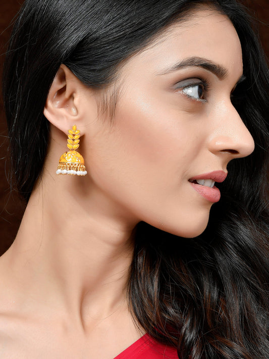 Orange Floral Meenakari Jhumkas For Women