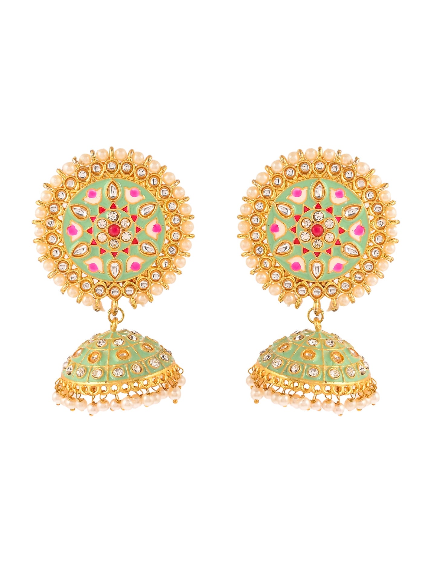 Gold Plated Green Meenakai Jhumkas Earrings